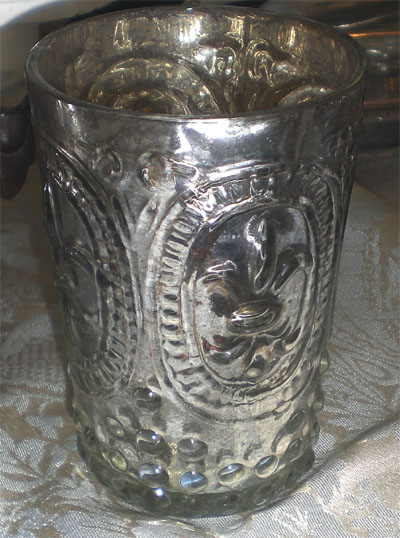 4.5" Mercury Glass "Fleur de Lis" Embossed Votive Cup