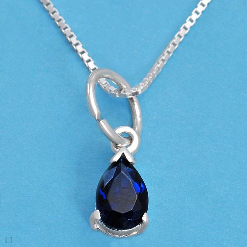 Pear Shape Blue Cubic Zirconia Necklace in Sterling Silver