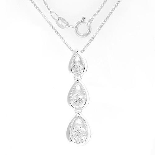 Cubic Zirconia Tear Drop Sterling Silver Necklace