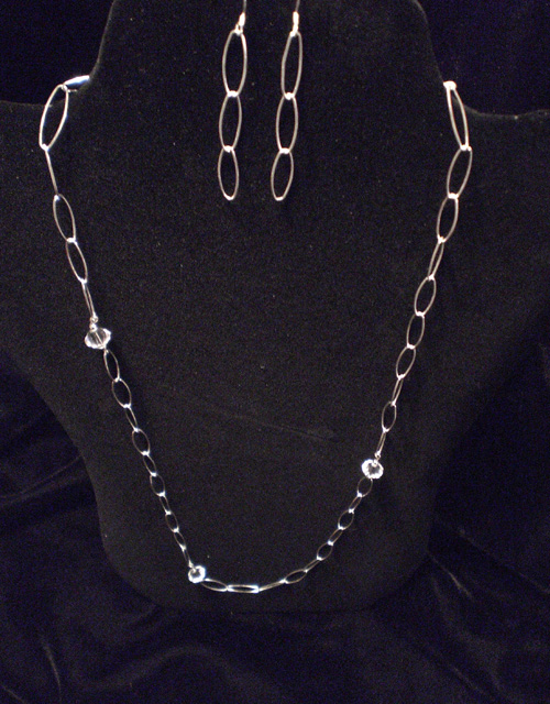 Sterling Silver and Swarovski Crystal Oval Link Necklace & Earring Set