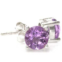 5mm Round Genuine Amethyst Stud Earrings