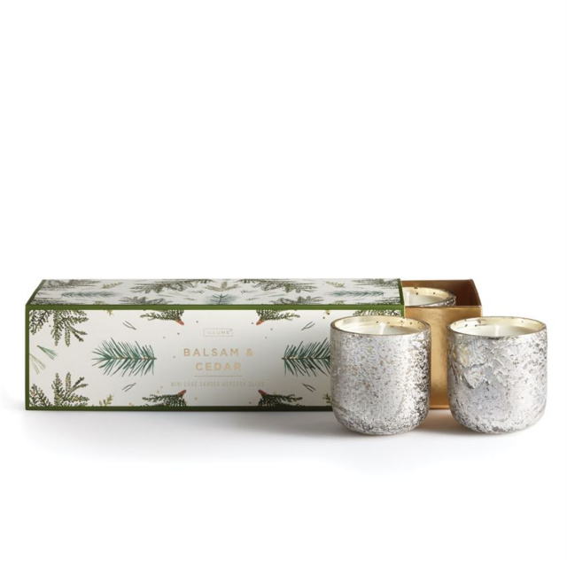 Illume Balsam & Cedar Mini Luxe Sanded Mercury Glass Candle Set